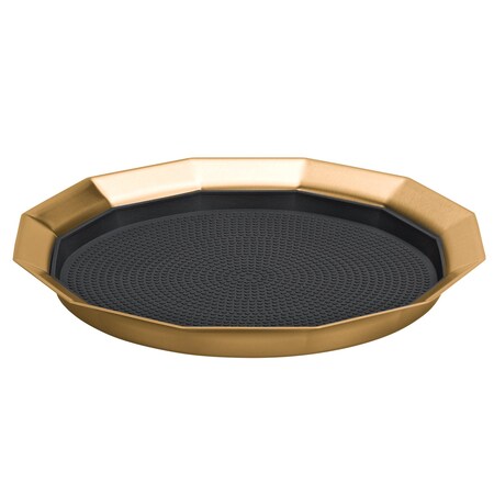 Service Ideas Paneled Tray with Removable Insert, 9"diameter, Stainless Steel, Vintage Gold TRPN119RIBSVG